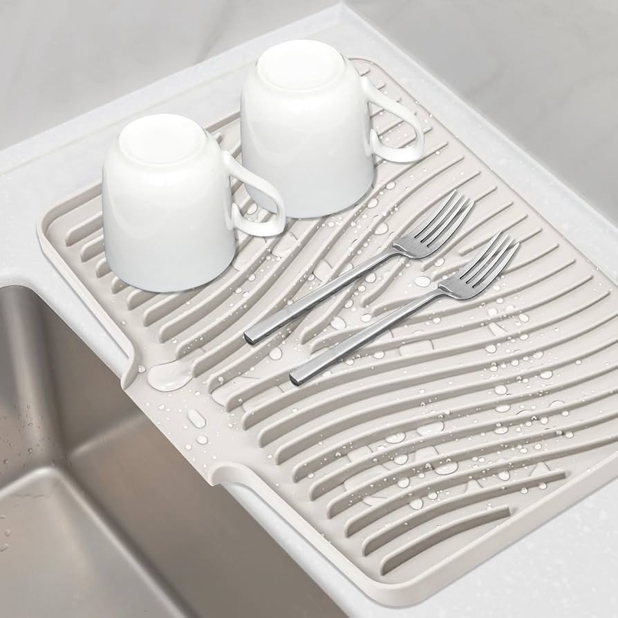 Silicone Dish Drying Mat for Kitchen Counter, Dish Drying Pad, Non-Slip Drain Pad with Built-in D... | Amazon (US)
