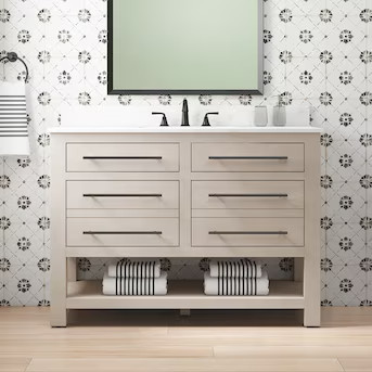 allen + roth Kennilton 48-in Natural Undermount Single Sink Bathroom Vanity with White Carrara En... | Lowe's