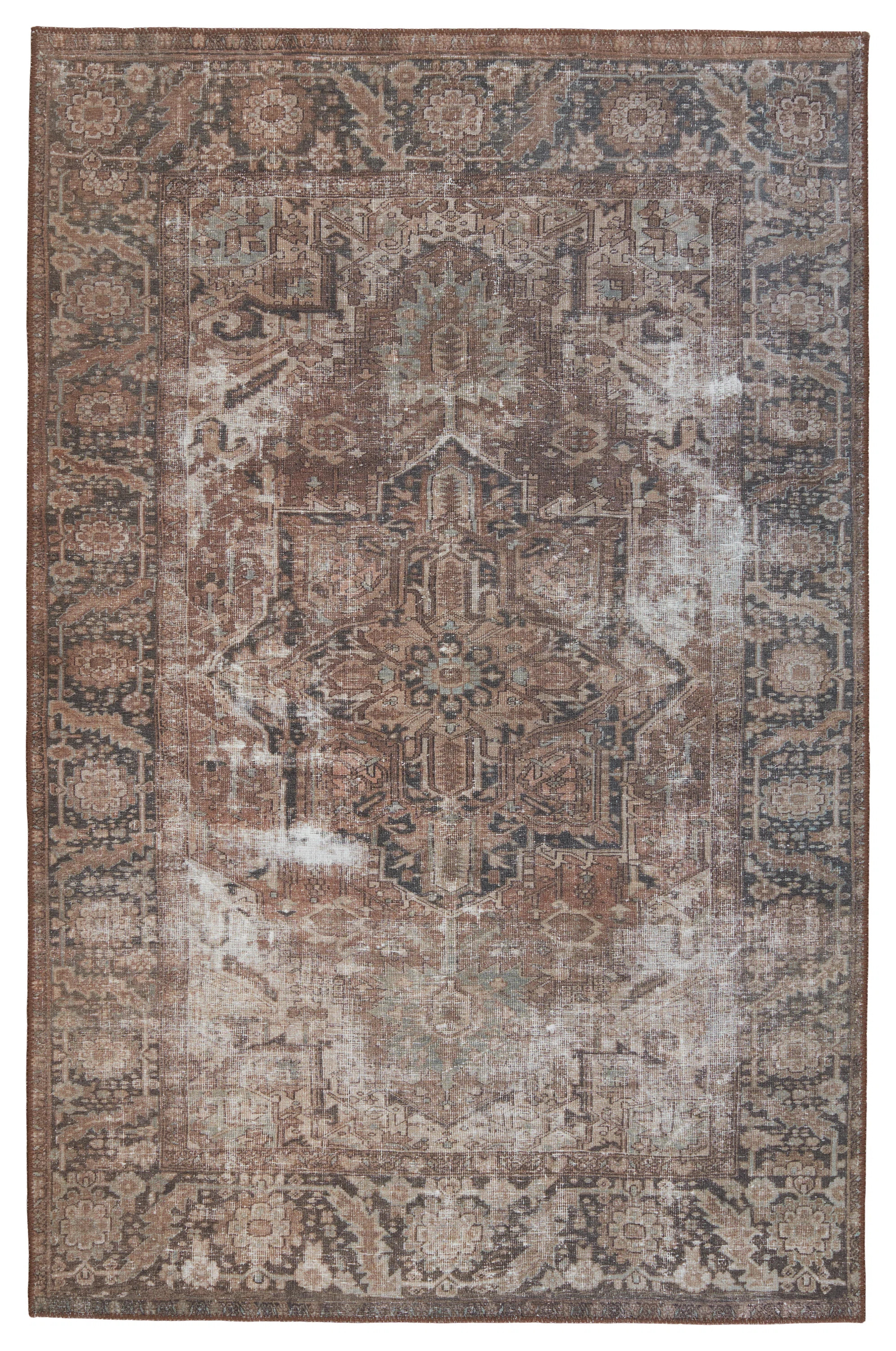 Machine Washable Minita Floral Power Loom Polyester Area Rug in Brown/Tan | Wayfair North America