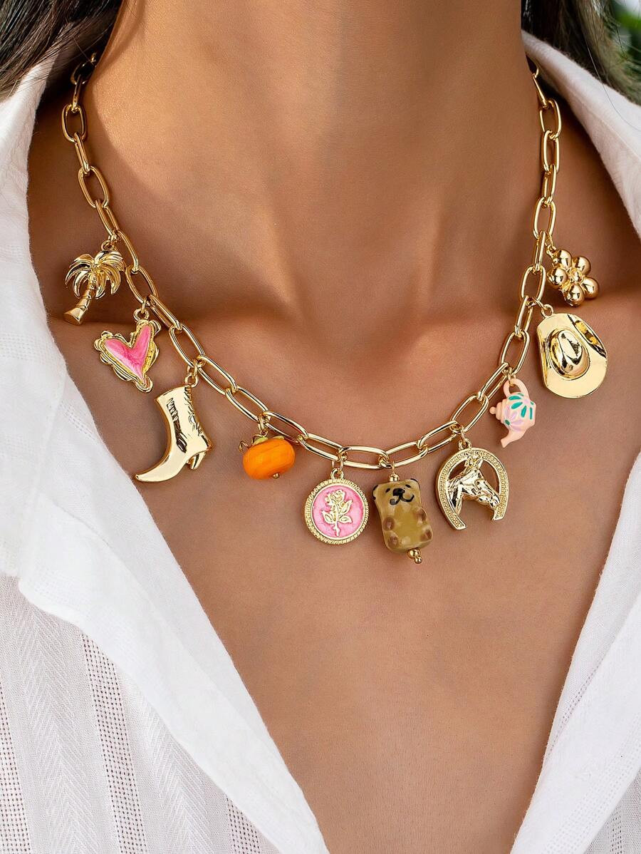 1pc Ceramic Dog, Cowboy Boot, Hat, Horseshoe Charm Necklace, Multi-Pendant Lucky Symbol Necklace ... | SHEIN
