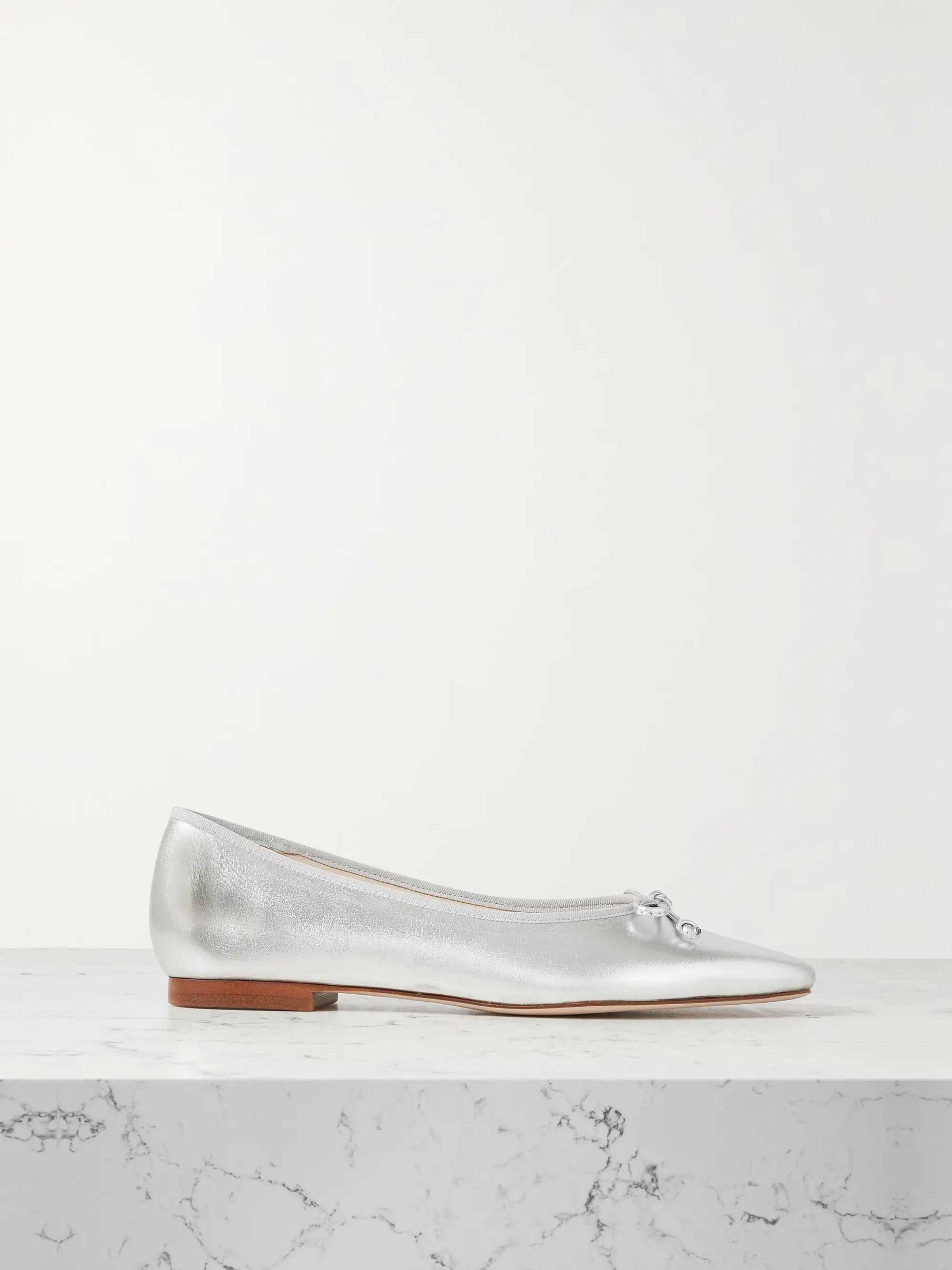 Bow-embellished metallic leather ballet flats | NET-A-PORTER (US)
