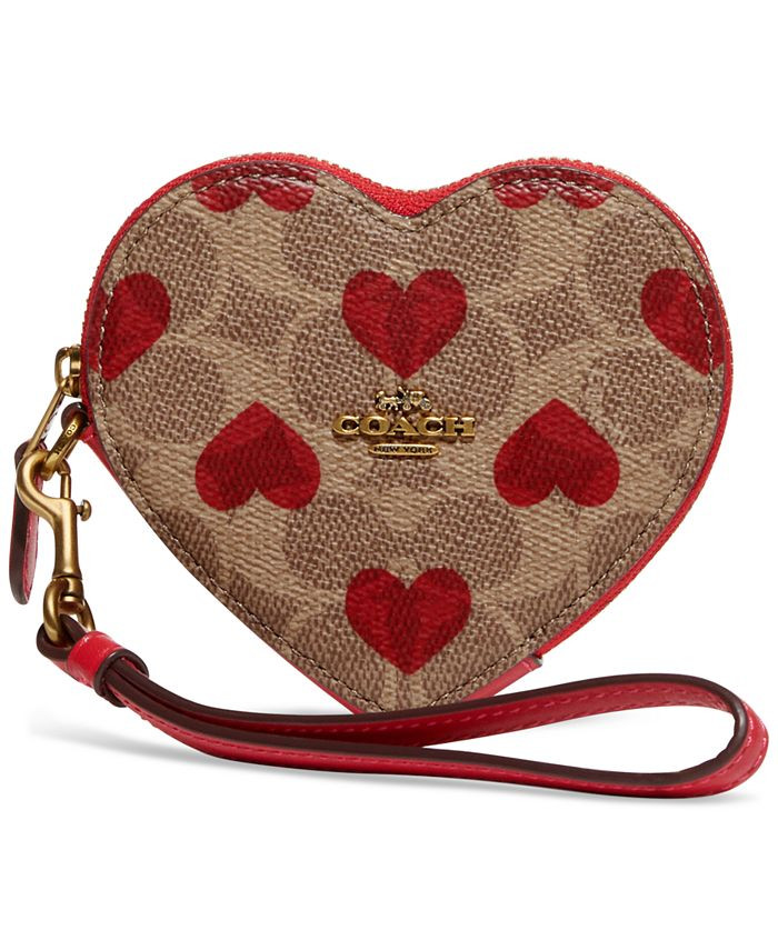 COACH Coated Canvas Signature Heart Print Coin Case & Reviews - All Handbags & Wallets - Handbags... | Macys (US)
