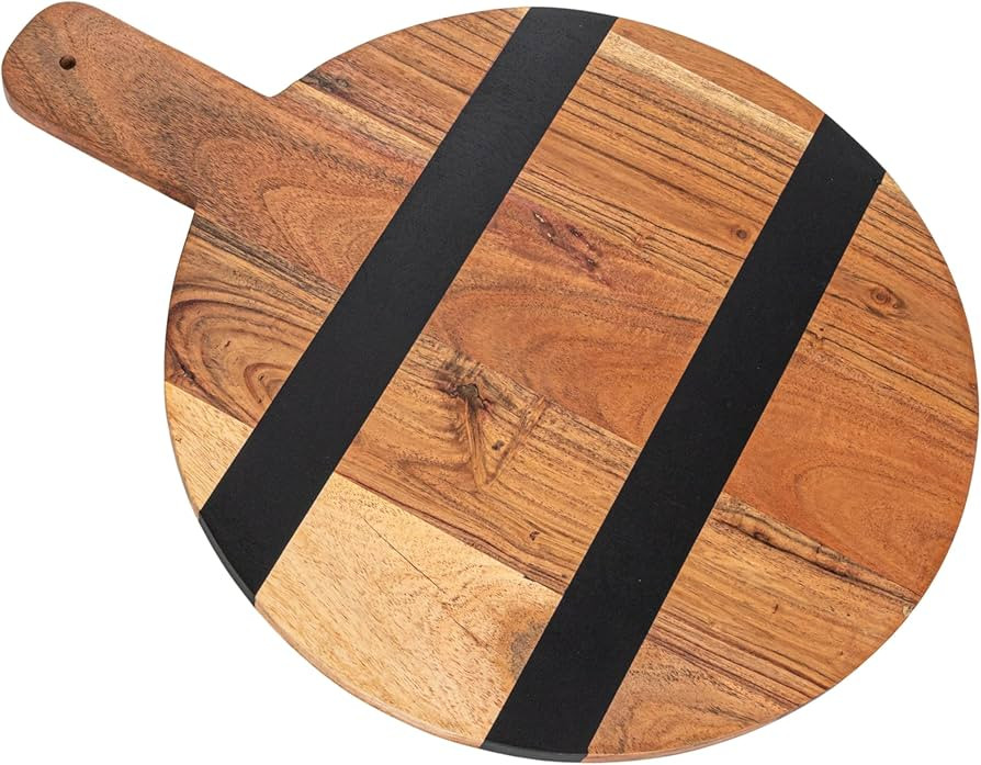 Bloomingville Round Mango Wood Cheese and Cutting Board with Stripes and Handle, Natural and Blac... | Amazon (US)