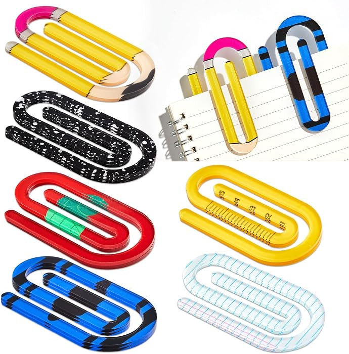 12Pcs Jumbo Acrylic Paper Clips Back to School Gifts for Teachers Large 6 Design Book Marks Clips... | Amazon (US)