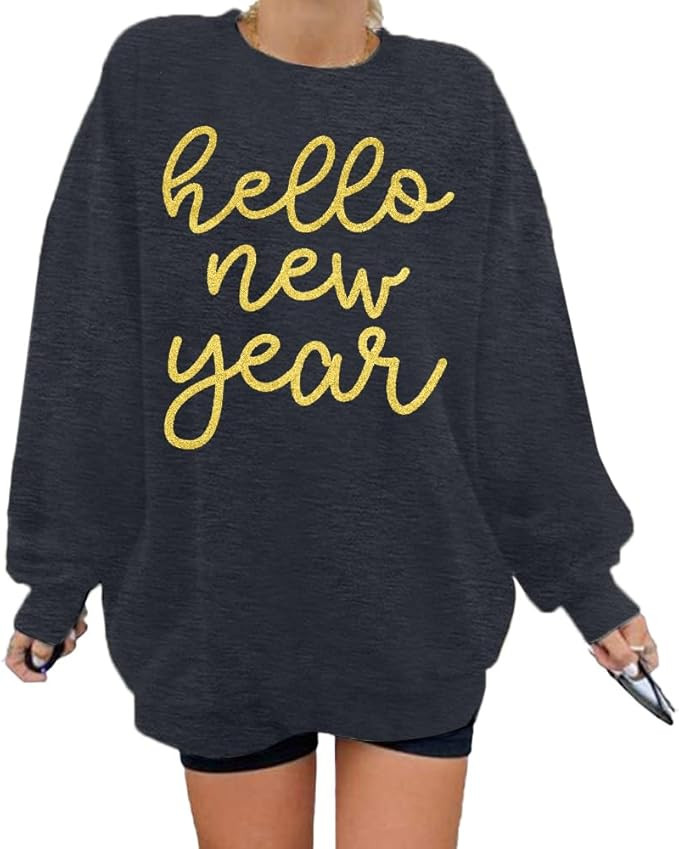 LUKYCILD Hello New Year Sweatshirt Women Happy 2025 New Year Shirt Winter Holiday Party Long Slee... | Amazon (US)