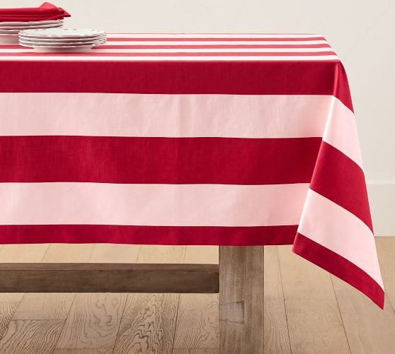 Monique Lhuillier Harper Stripe Organic Cotton Tablecloth | Pottery Barn (US)