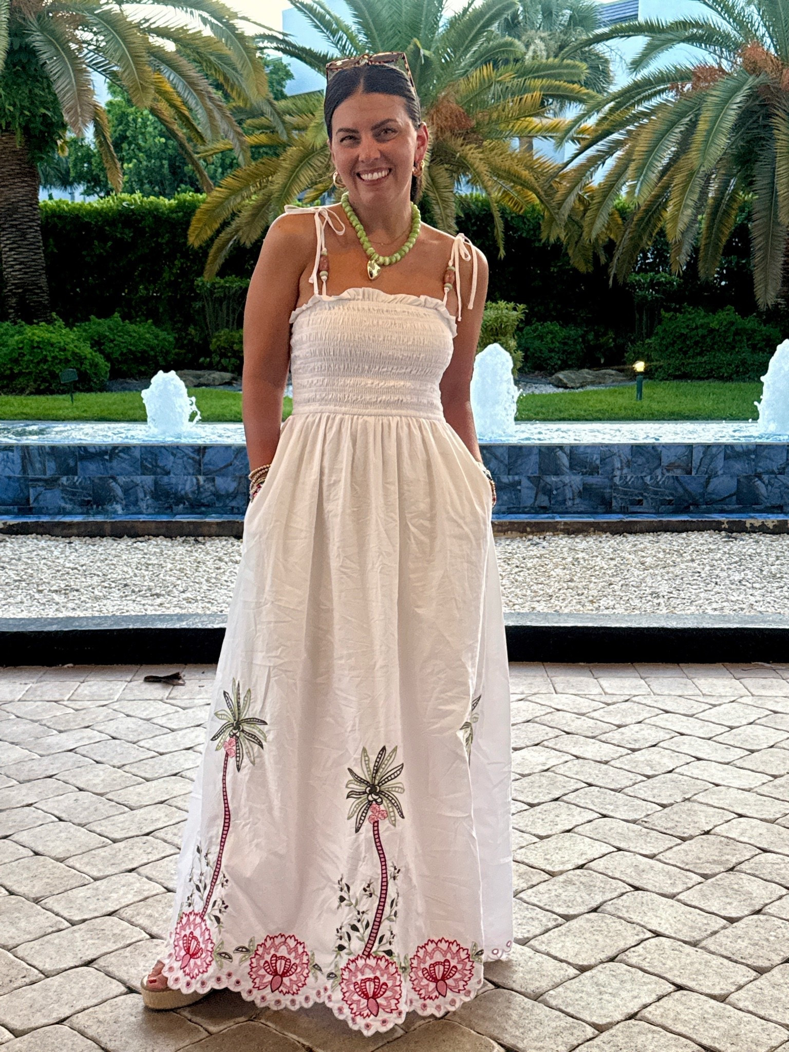 Fully lined and embroidered!! So chic with the tie at the top and beading on the straps!

#LTKootd #LTKmomlife #LTKSaleAlert