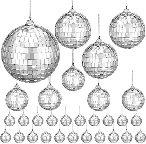 30 Pcs Mirror Disco Ball Silver Hanging Disco Ball with Rope Small Party Mirror Balls Cool Reflec... | Amazon (US)