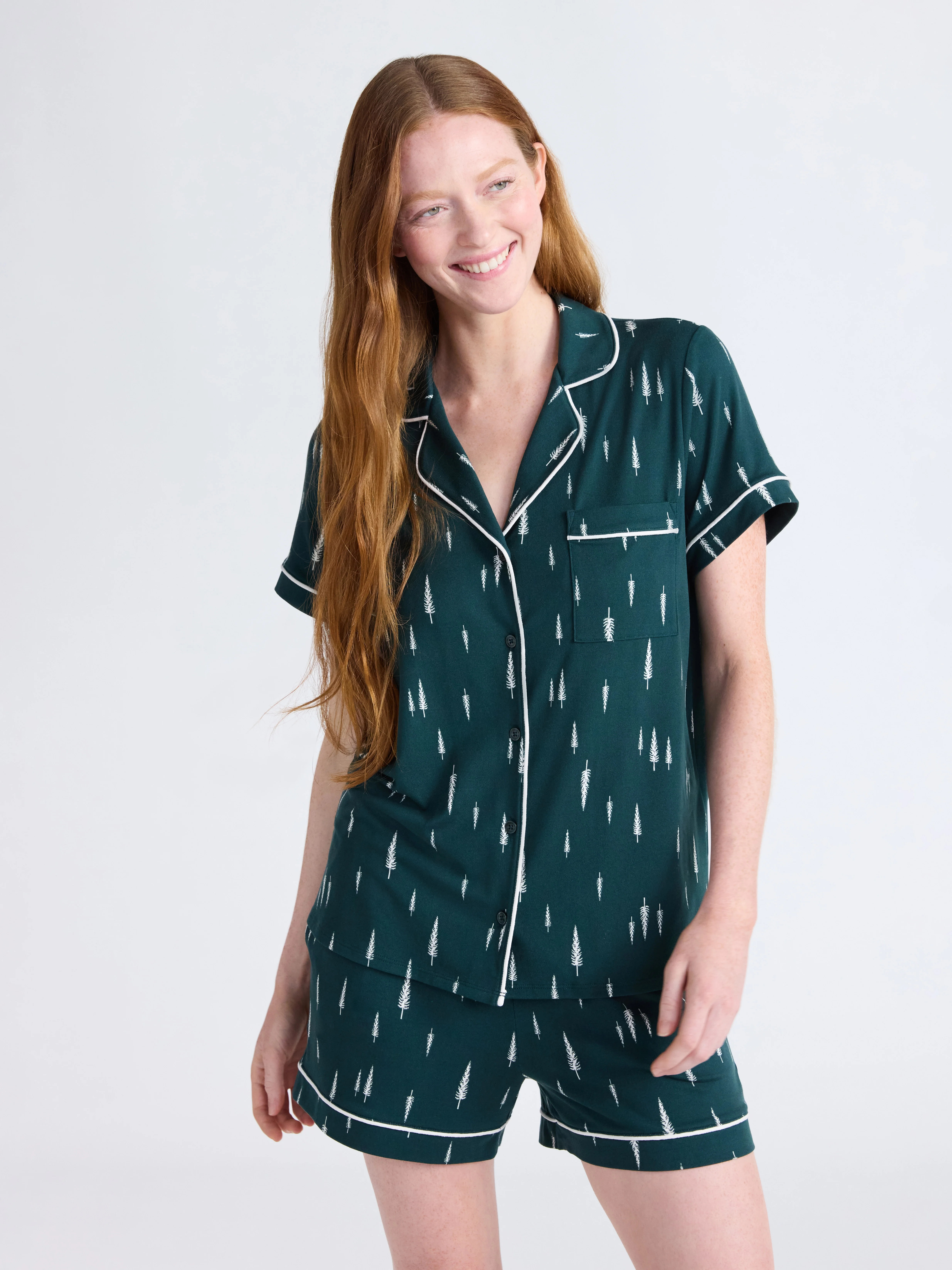 Joyspun Women’s Dreamy Soft Collection Notch Collar Knit Top and Boxer Shorts Pajama Set, Sizes... | Walmart (US)