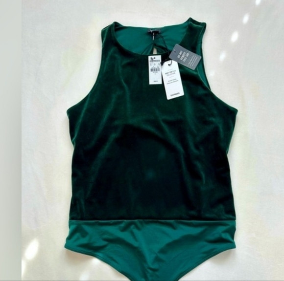 Express Green Velvet Bodysuit | Poshmark