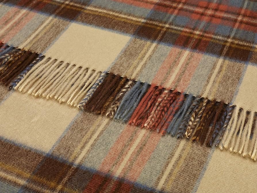 Moon Wool Plaid Throw Blanket, Merino Labmswool, Tartan Antique Dress Stewart, Made in UK | Amazon (US)