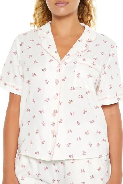 Bow Print Pajama Shirt & Shorts Set | Forever 21