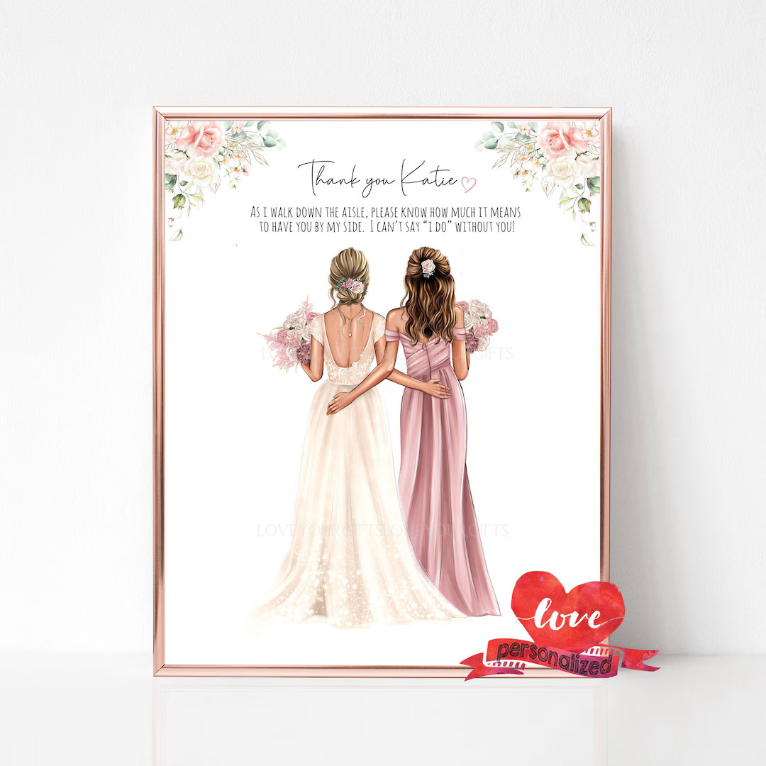 Personalised Bridesmaid and Bride Print, Bridesmaid Gift, Bridal Party Print, Thank You Bridesmai... | Etsy (US)