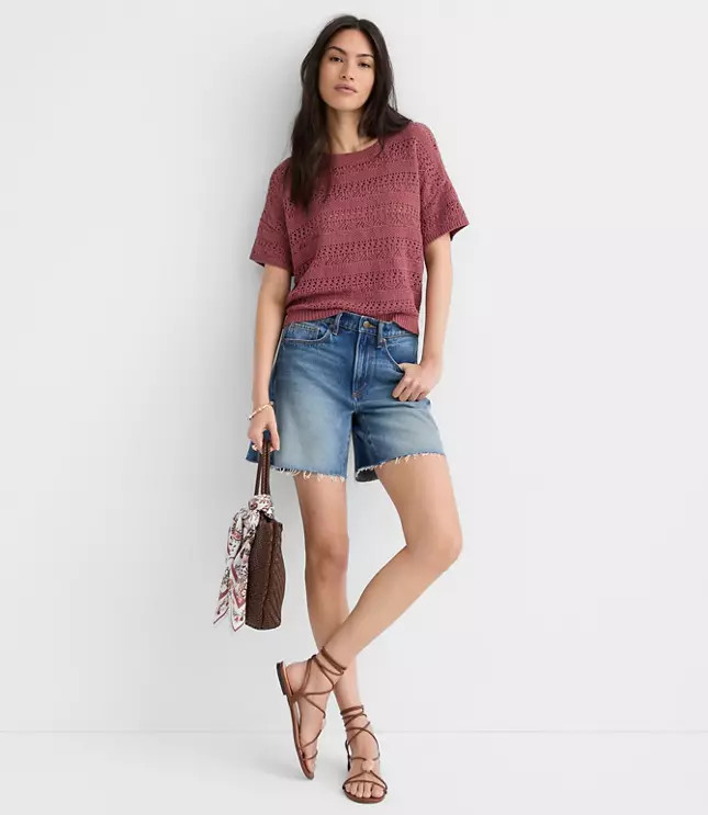 Pointelle Relaxed Sweater Tee | LOFT