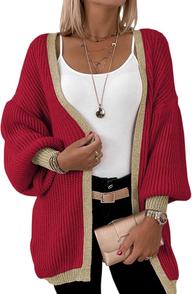 Dokotoo Cardigan Women Womens Fall Fashion 2023 Clothes Fall Striped Lantern Sleeve Knit Cardigan... | Amazon (US)