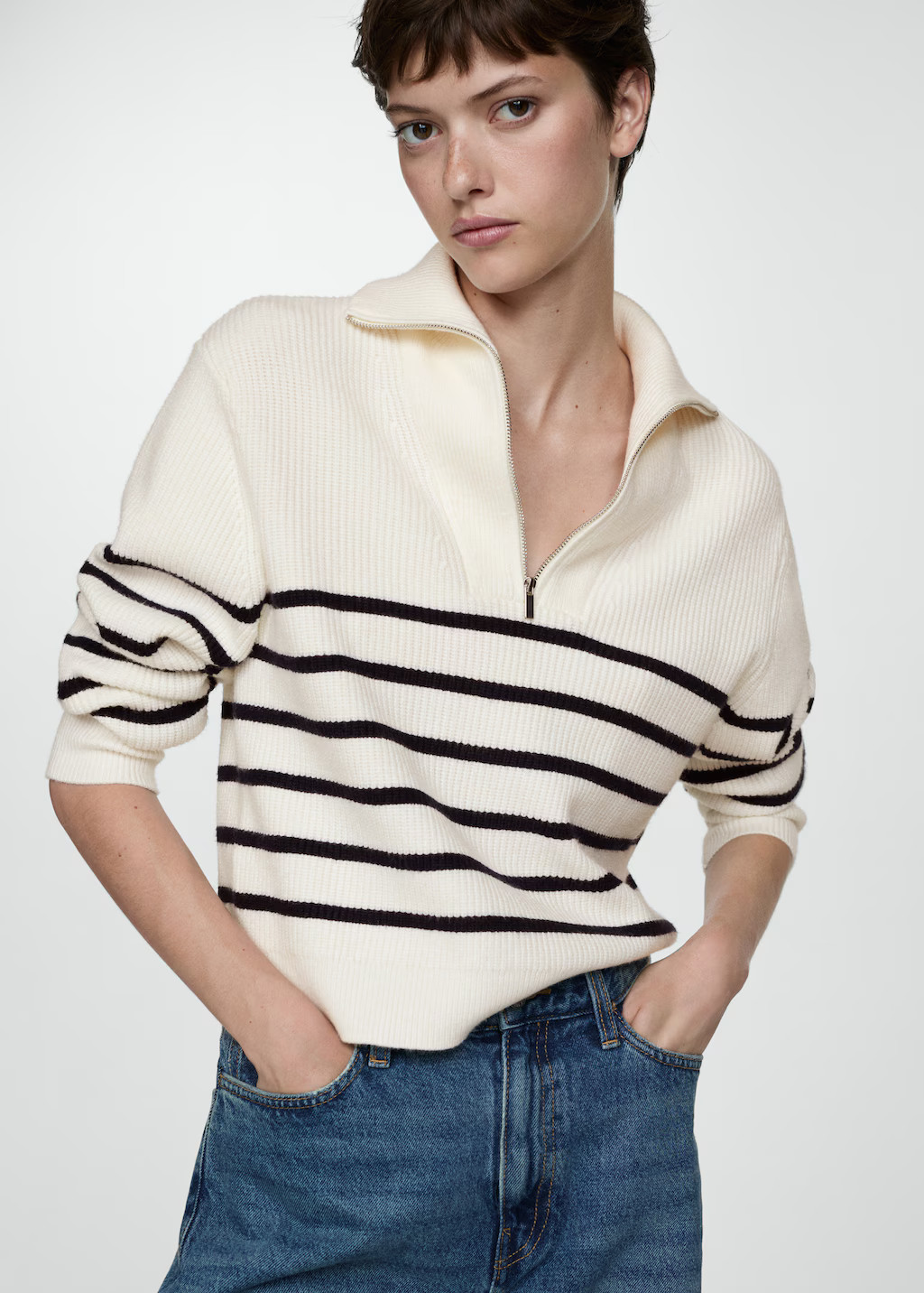 Striped sweater with zipper - Women | MANGO USA | Mango (US/MX/AU)