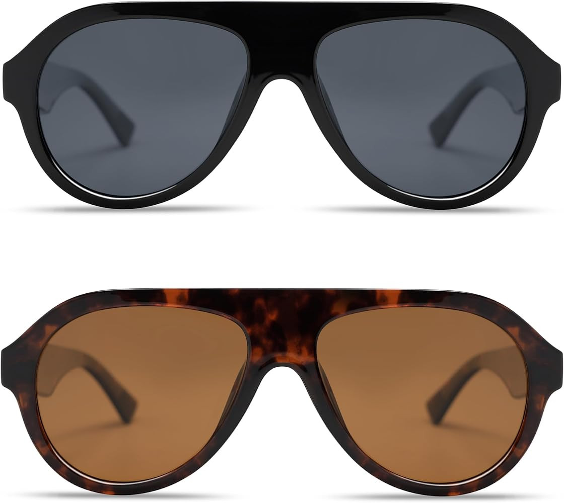 VANLINKER Retro Big Aviator Polarized Sunglasses for Men Women Trendy 70s Vintage Plastic Frame S... | Amazon (US)