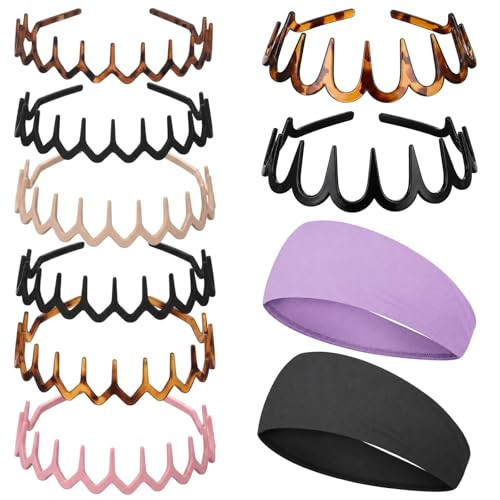 DCCBFUQ 10PCS Kitsch Zig Zag Headbands with Teeth, 90s Style Headband with Wavy Design for Workouts and Pilates, Set of 2 Fitness Headbands with Teeth, 2 Large Wavy Headband | Amazon (US)