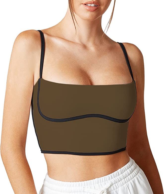 Move With You Sleeveless Spaghetti Strap Padded Sports Bra Tank Tops Square Neck Double Layer Wor... | Amazon (US)