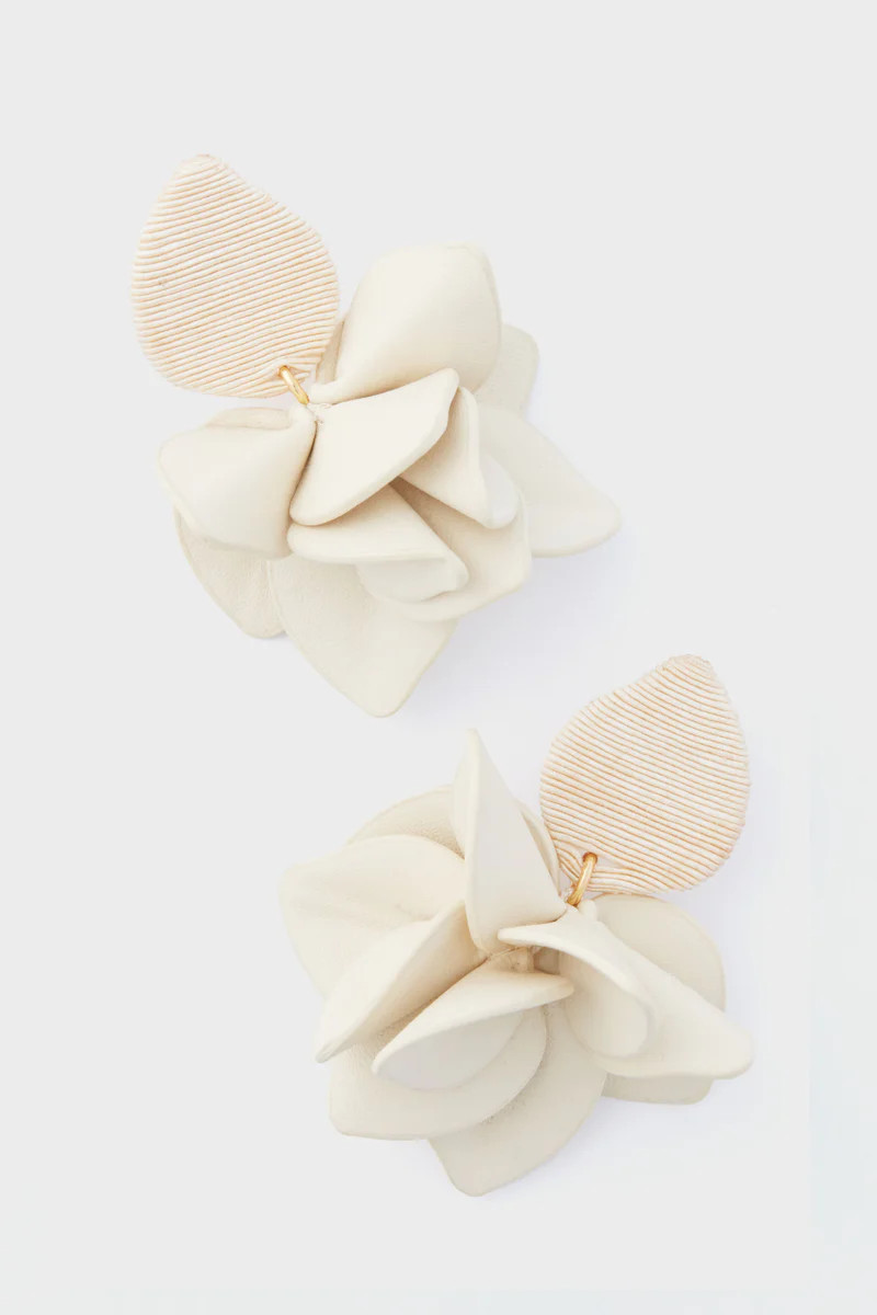 Cream Silk and Leather Orchid Earring | Tuckernuck (US)