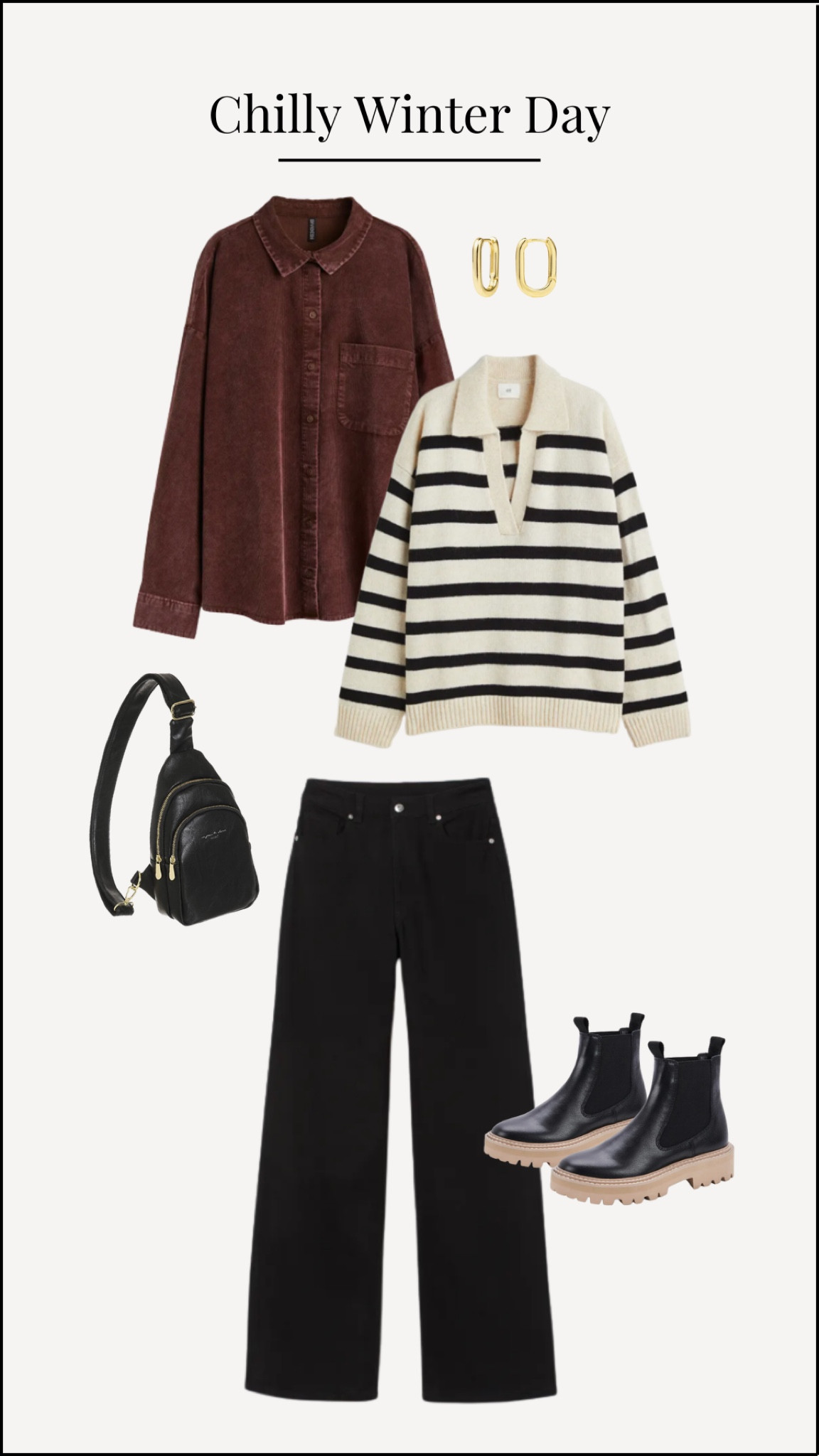 Holiday & Winter Outfit Guide // Chilly Winter Day 🖤 The striped version of the fine knit collared sweater is currently sold out, but I linked the other color option and a similar Amazon top. 

#LTKHoliday #LTKSeasonal #LTKfit