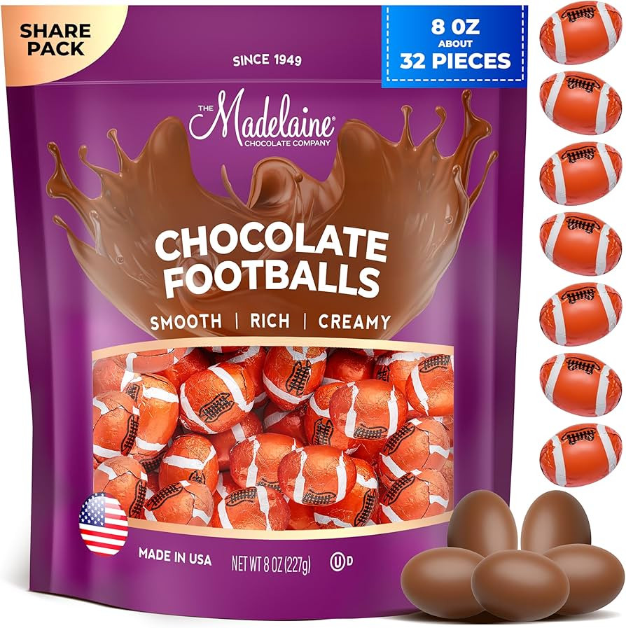 Madelaine Premium Milk Chocolate Footballs - Party Favor Candy - Football Coach Gift - Wrapped In... | Amazon (US)