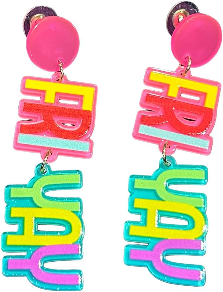Friday Fri-Yay Letter Dangle Earring/Leopard Print Earrings/Back To School Jewelry Teacher Apprec... | Amazon (US)