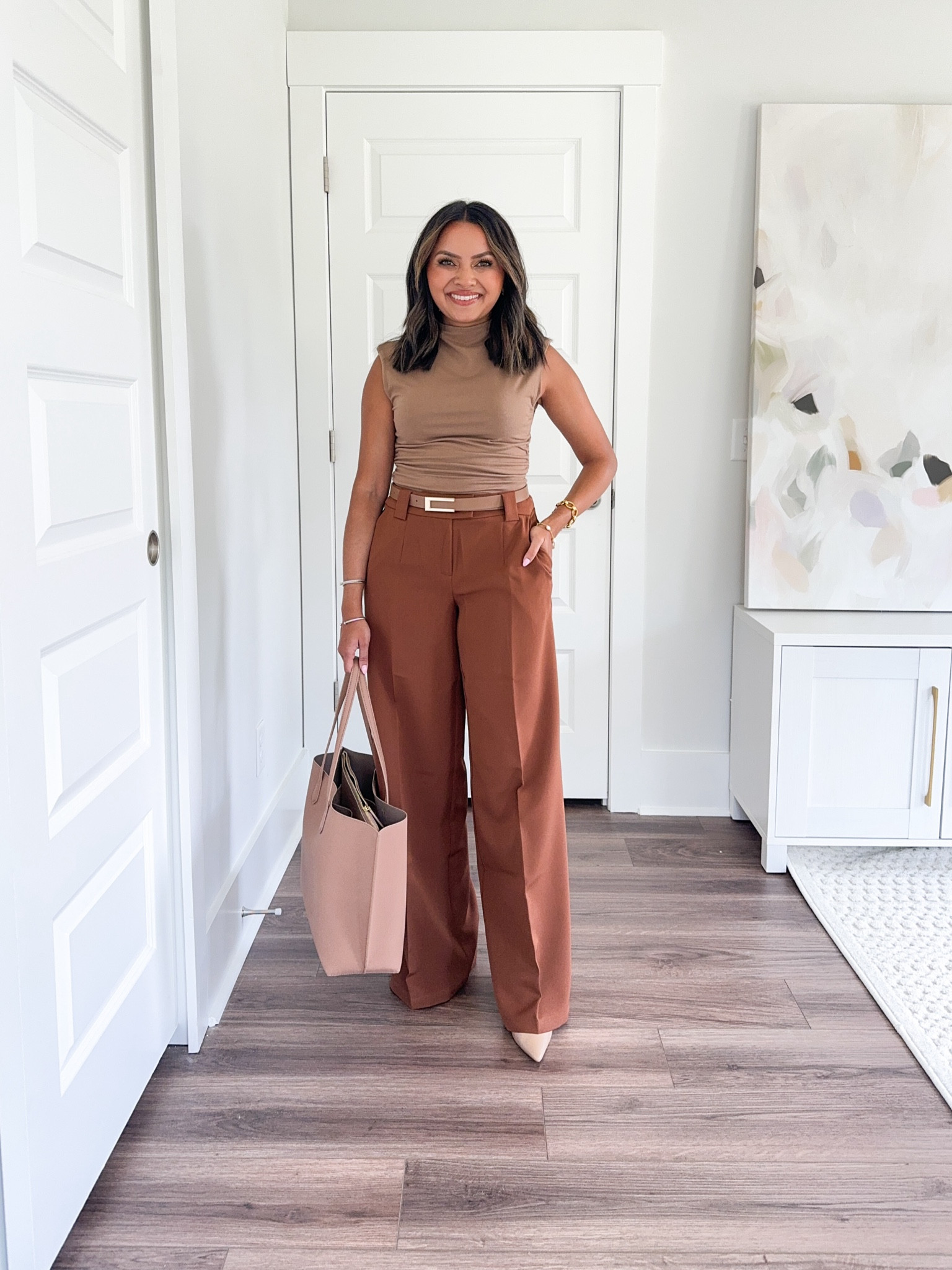 Tan sleeveless top size xs TTS
Brown dress pants size 0 - sized down a size, rungs big in the waist
Tan heels size 5 TTS

Workwear 
Work outfit 
Office outfit 
Summer outfits 
Teacher outfits 
Back to school 

Honey Sweet Petite 
Honeysweetpetite 

#LTKFindsUnder50 #LTKStyleTip #LTKWorkwear