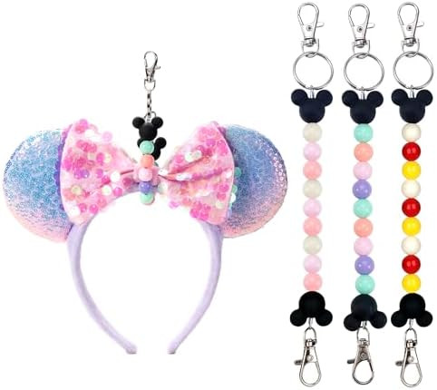 3PCS Mouse Ear Holder for Backpack Bag Beaded Keychain Theme Park Trip Essentials Headband Displa... | Amazon (US)