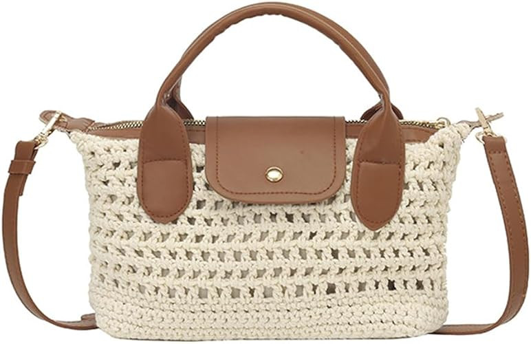 Crochet Crossbody Bags for Women Summer Beach Handbag Small Woven Tote Purse with Leather Top Han... | Amazon (US)