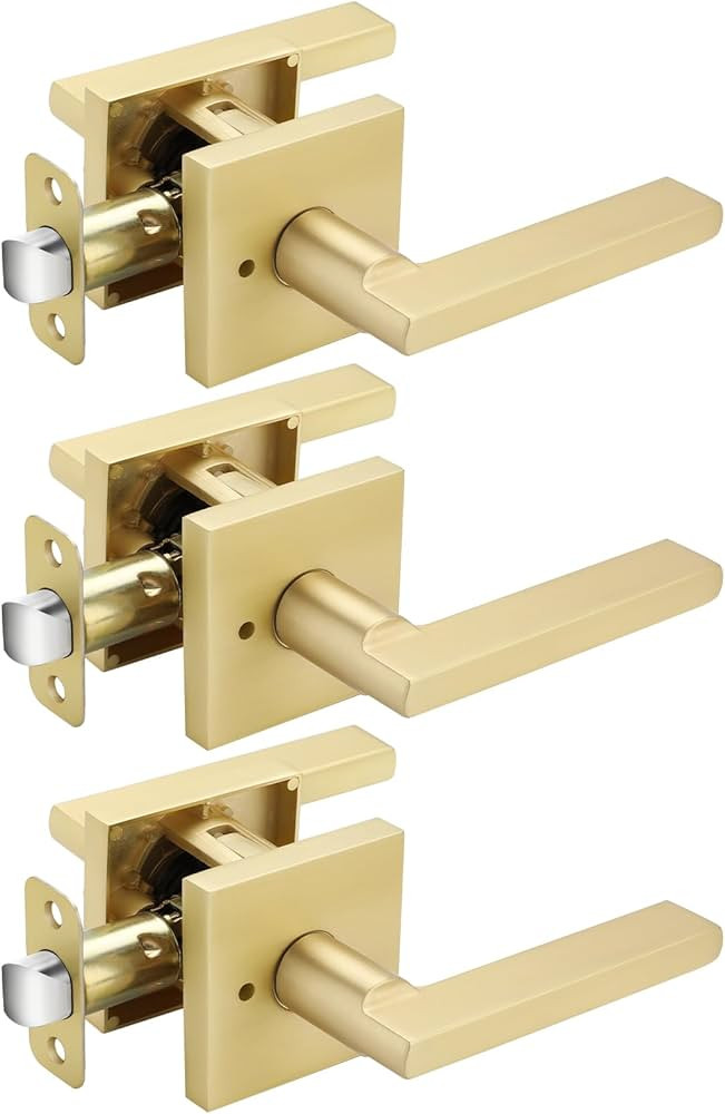 Haidms Gold Door Handles Interior, Brushed Bass Privacy Lever Door Handle for Bathroom, Brushed G... | Amazon (US)