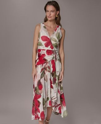 Women's Floral Faux Wrap Midi Dress | Macy's