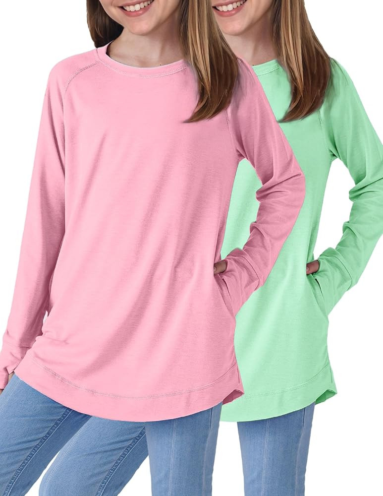 Liberty Pro 2-Pack Girls' Loose Fit Long Sleeve Tunic Tops with Pockets and Thumb Holes, Casual T... | Amazon (US)
