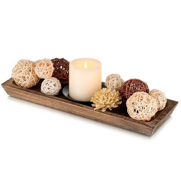 Hanobe Decorative Long  Wooden Tray for Candle Centerpiece Farmhouse Decor Coffee Table Tray | Walmart (US)