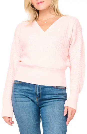GIBSONLOOK Surplice V-Neck Cotton Blend Pointelle Sweater in Pink Smoke at Nordstrom Rack, Size Small | Nordstrom Rack