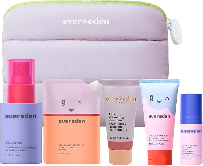 Evereden Kids Travel Set: Clean & Vegan 5-Piece Skin & Hair Care Set for Kids |Kids Face Cream, F... | Amazon (US)