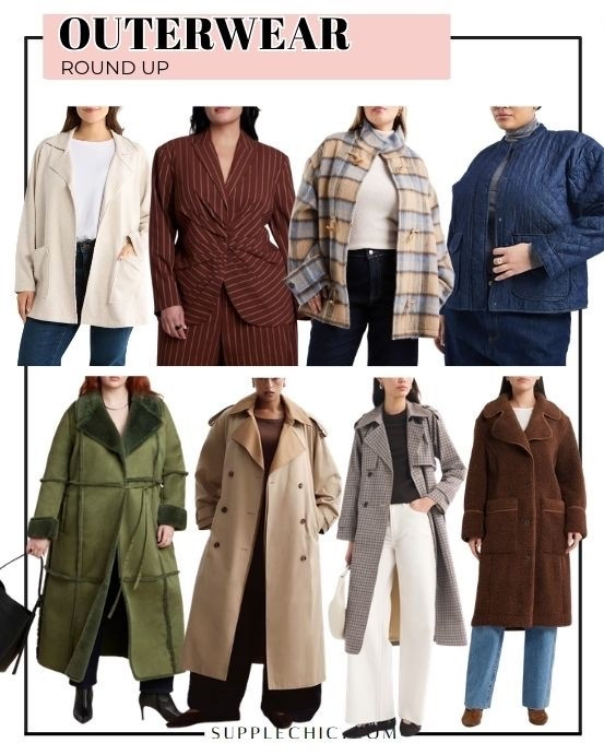 Once temperatures start dropping, a cozy coat becomes more than just an extra layer. Faux shearling and teddy-textured outerwear add warmth and texture, while deeper shades like olive and chocolate brown make fall outfits feel rich and seasonal. fall outerwear, women's fall coats, fall jacket trends 2026, trench coat outfit, plaid shacket, faux shearling coat, fall capsule wardrobe, plus size fall fashion, women's winter coats, neutral fall outfits, fall fashion finds. @ASOS @abercrombie @boohoo @Eloquii
