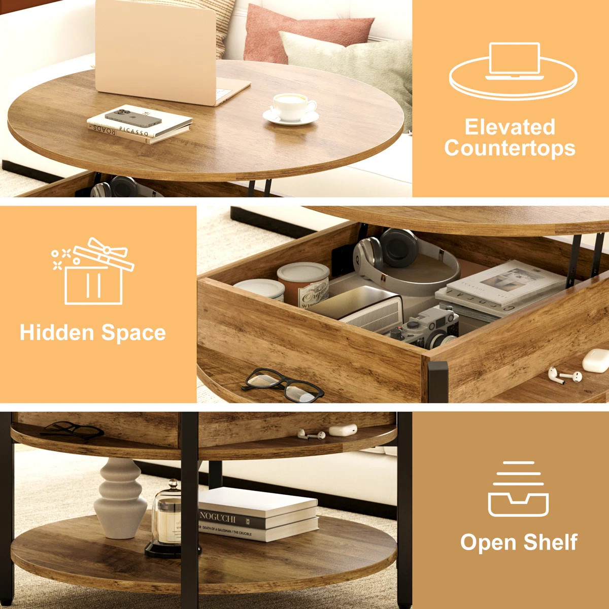 Wynny Round Lift-Top Wood Coffee Table with Storage | Wayfair North America