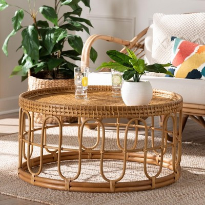 bali & pari Phoenix Modern Bohemian Light Honey Rattan Coffee Table | Target
