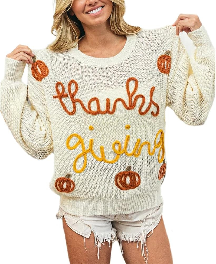 Womens Cute Holiday Crewneck Sweater Embroidered Letter Graphic Sweatshirt Y2k Retro Long Sleeve ... | Amazon (US)