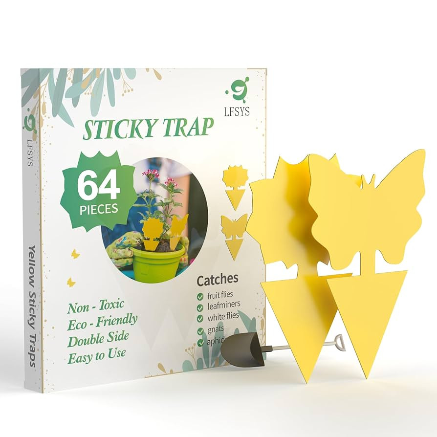 64 Pcs Sticky Trapz for gnat, Yellow Stick Traps for Plants, Fungus gnat Traps Double Side with S... | Amazon (US)