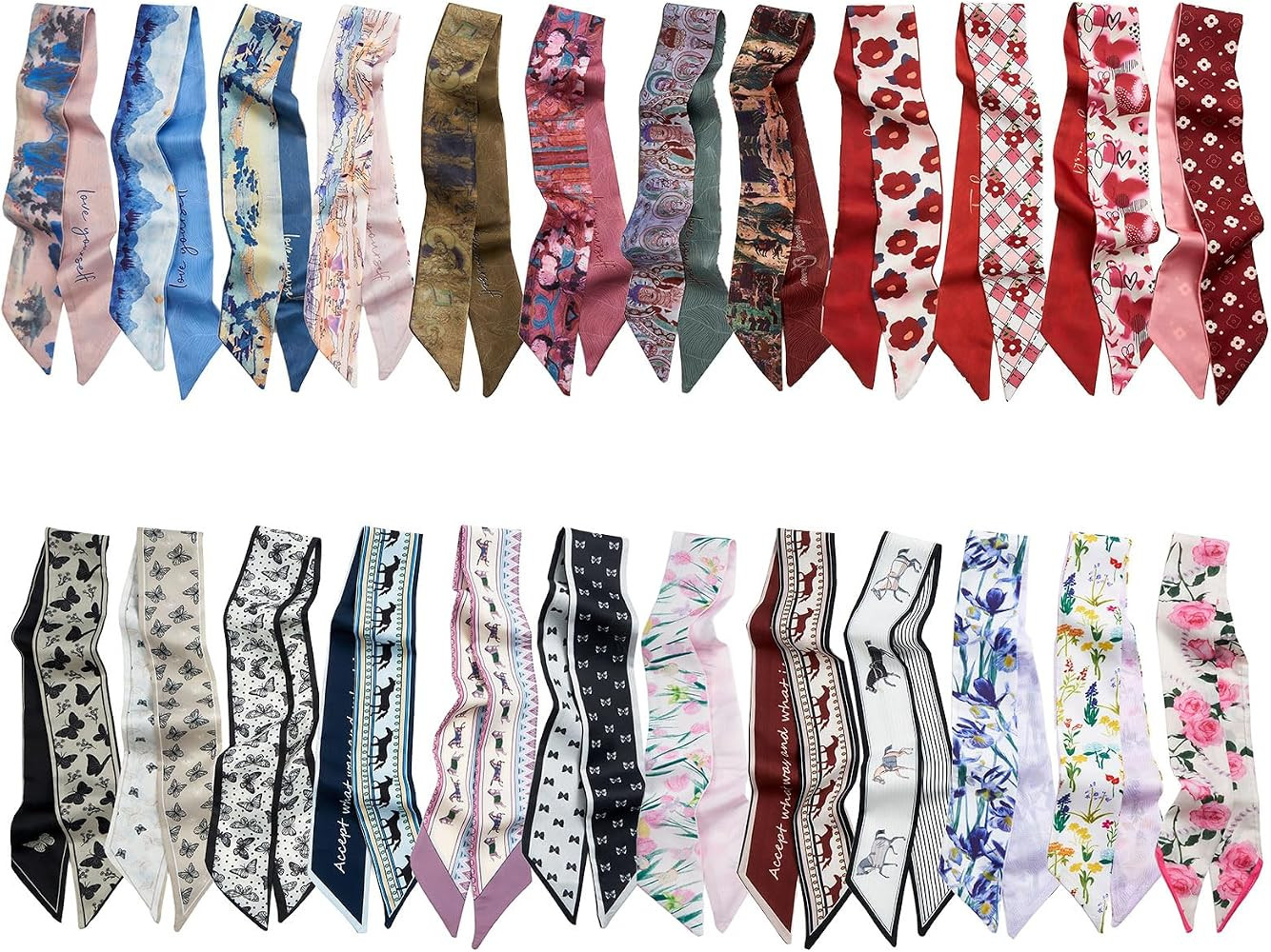 QIUTIMIY 24PCS Fashion Scarf Set for Women,Satin Neckerchief, Tie Headbands,Purse Scarf for Bag A... | Amazon (US)