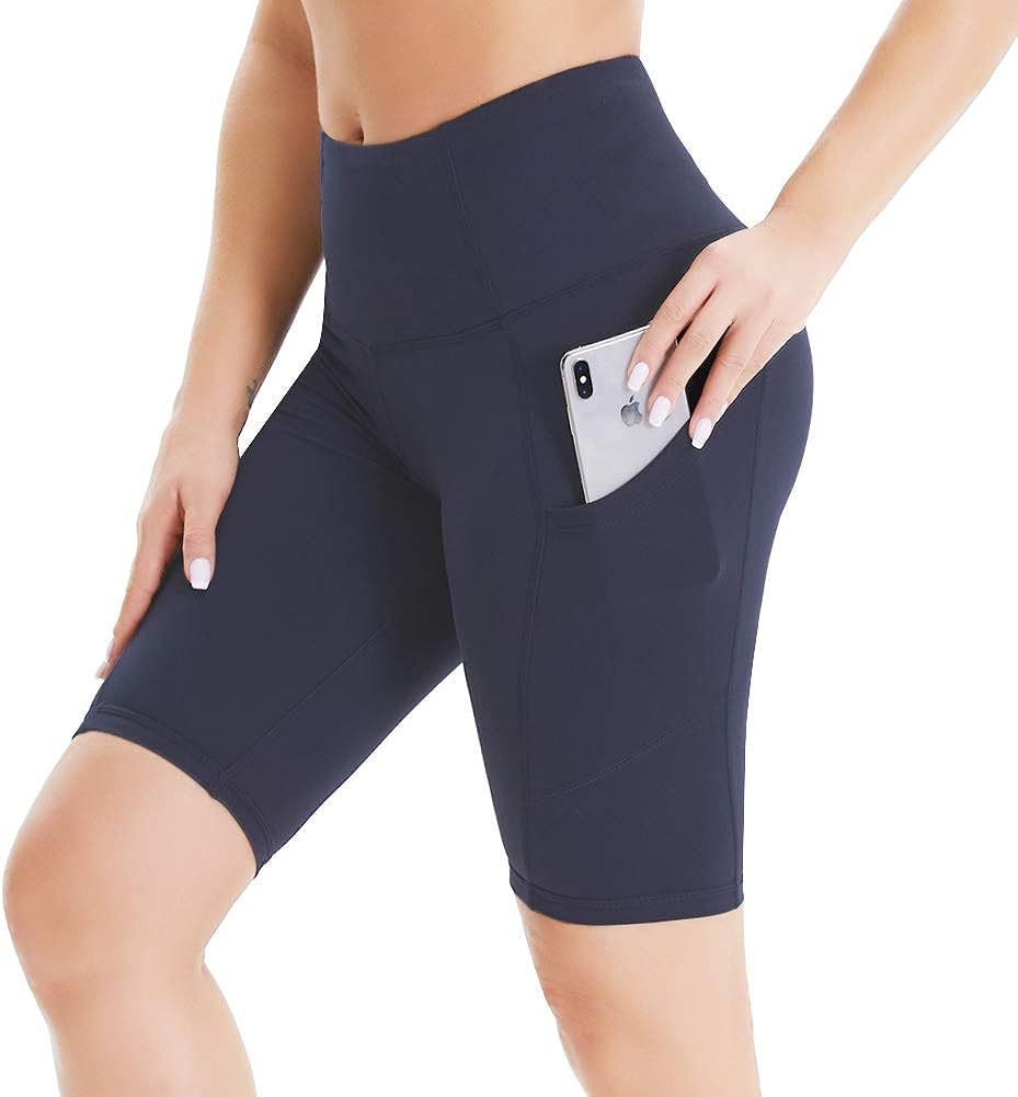 HIGHDAYS Biker Shorts for Women with Pockets - 8" High Waist Tummy Control Workout Running Yoga S... | Amazon (US)