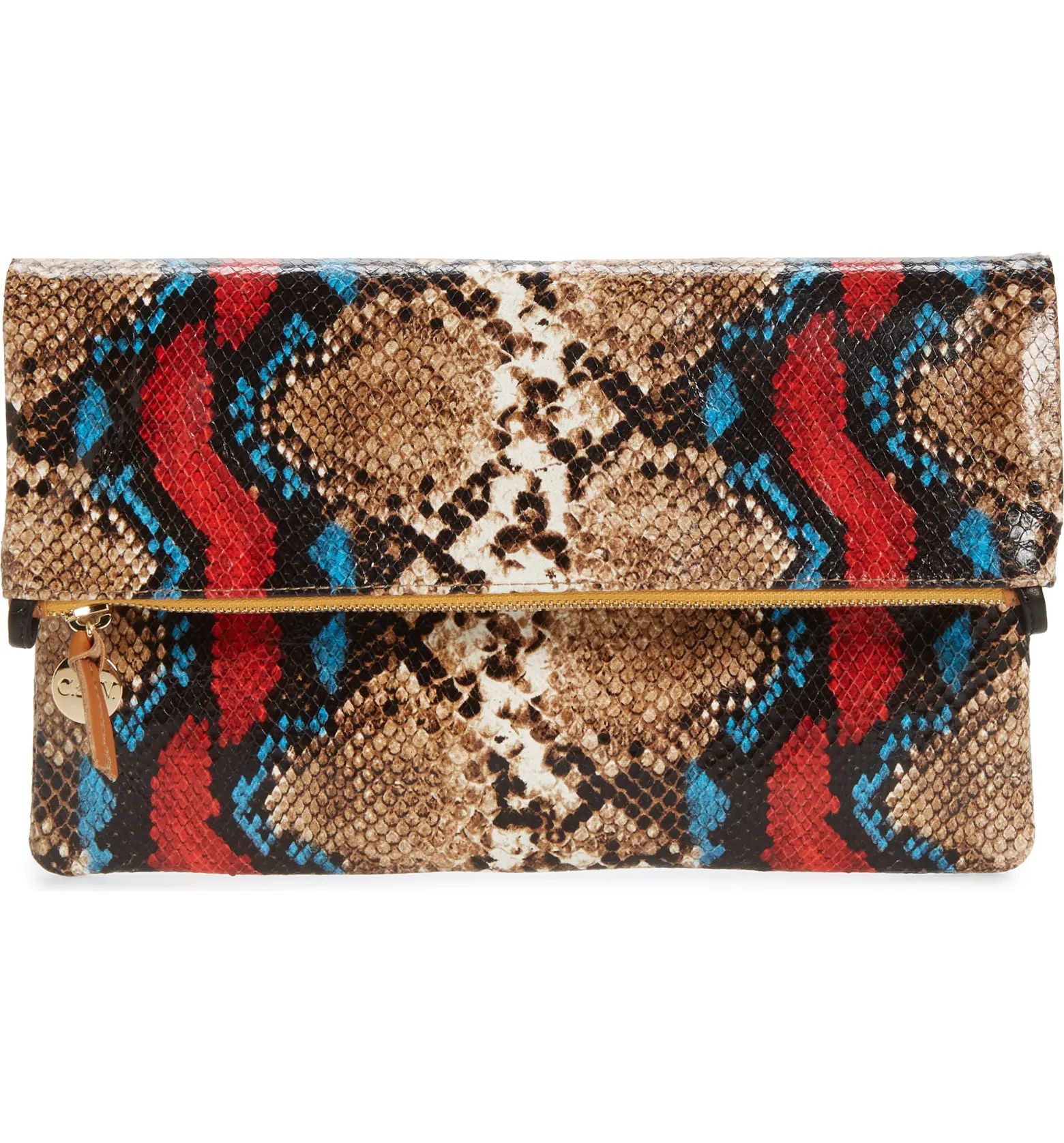 Snake Embossed Leather Foldover Clutch | Nordstrom