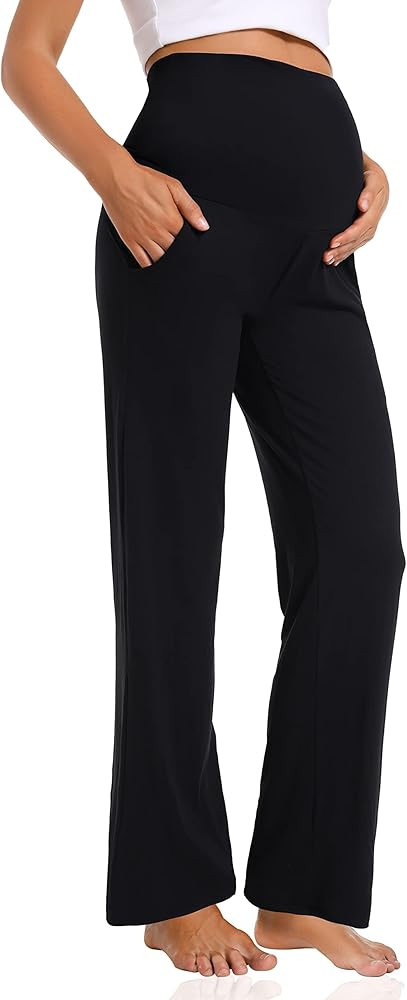 Foucome Women's Maternity Pants Casual Loose Wide Leg Cozy Pant Pregnancy Palazzo Lounge Trousers... | Amazon (US)