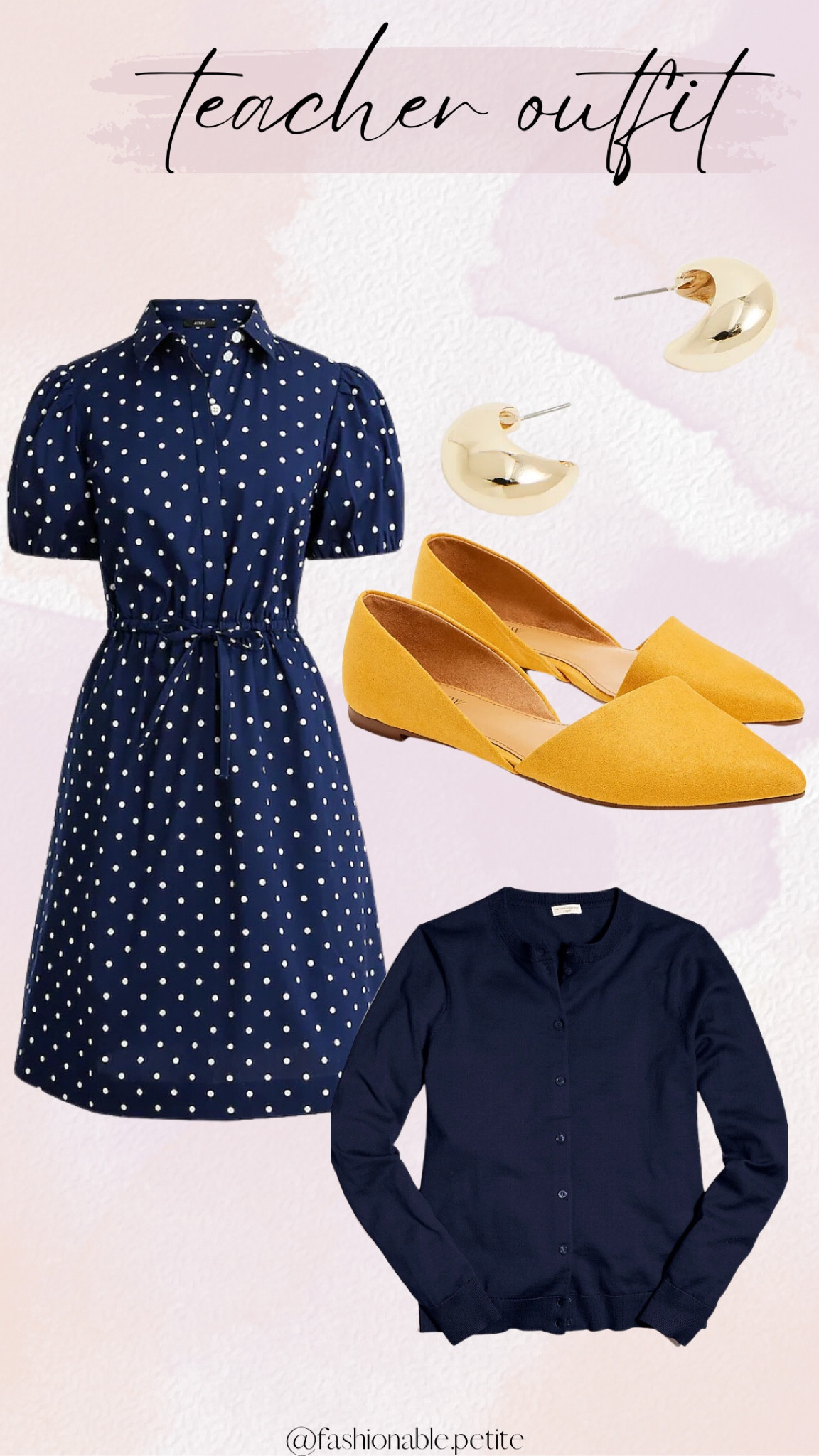 Teacher outfit idea for school! Pair a polka dot dress with a colorful flat. Fall outfit. Teacher outfit. Back to school. Office outfit. Conservative fashion. Work outfit. 

#LTKworkwear #LTKBacktoSchool