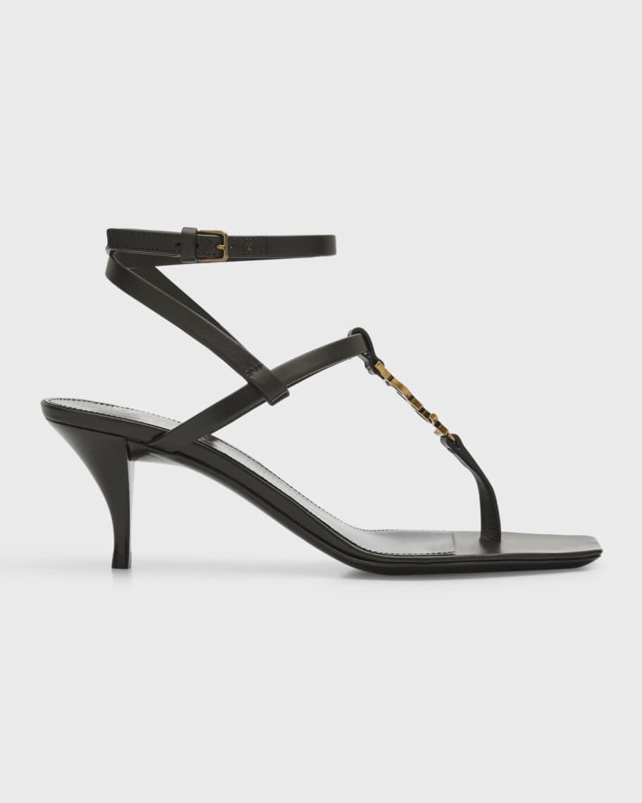 Saint Laurent Vitti Leather YSL T-Strap Sandals | Neiman Marcus