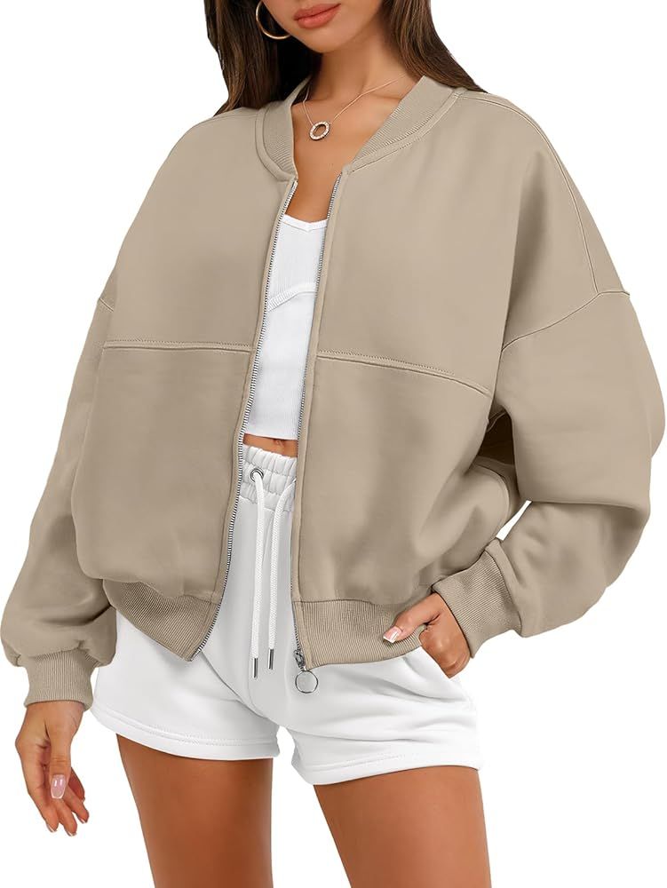 ANRABESS Women's Zip up Oversized Sweatshirts Fleece jacket Coat Long Sleeve Casual Hoodie 2024 F... | Amazon (US)