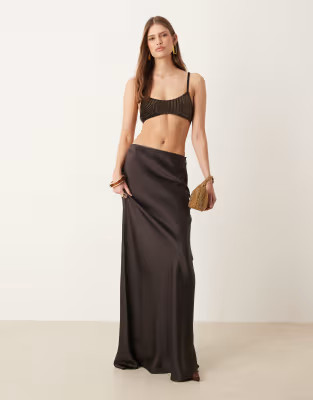 Mango Capsule maxi skirt in chocolate | ASOS (Global)