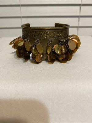Cuff Bracelet Brass Toned Embellished w/Brass Disks & Beads | eBay US